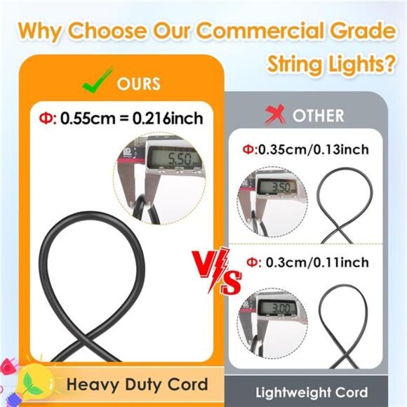 3 Color Outdoor LED Dimmable String Lights for Patio with Remote, Plug in 48FT - Picture 4 of 6